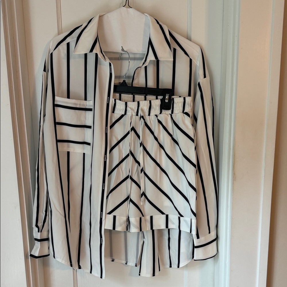 Black and White Striped Shirt and Shorts Set brand new!